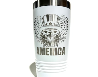 Personalized Laser Engraved Tumbler, American Eagle Design, 20oz 30oz