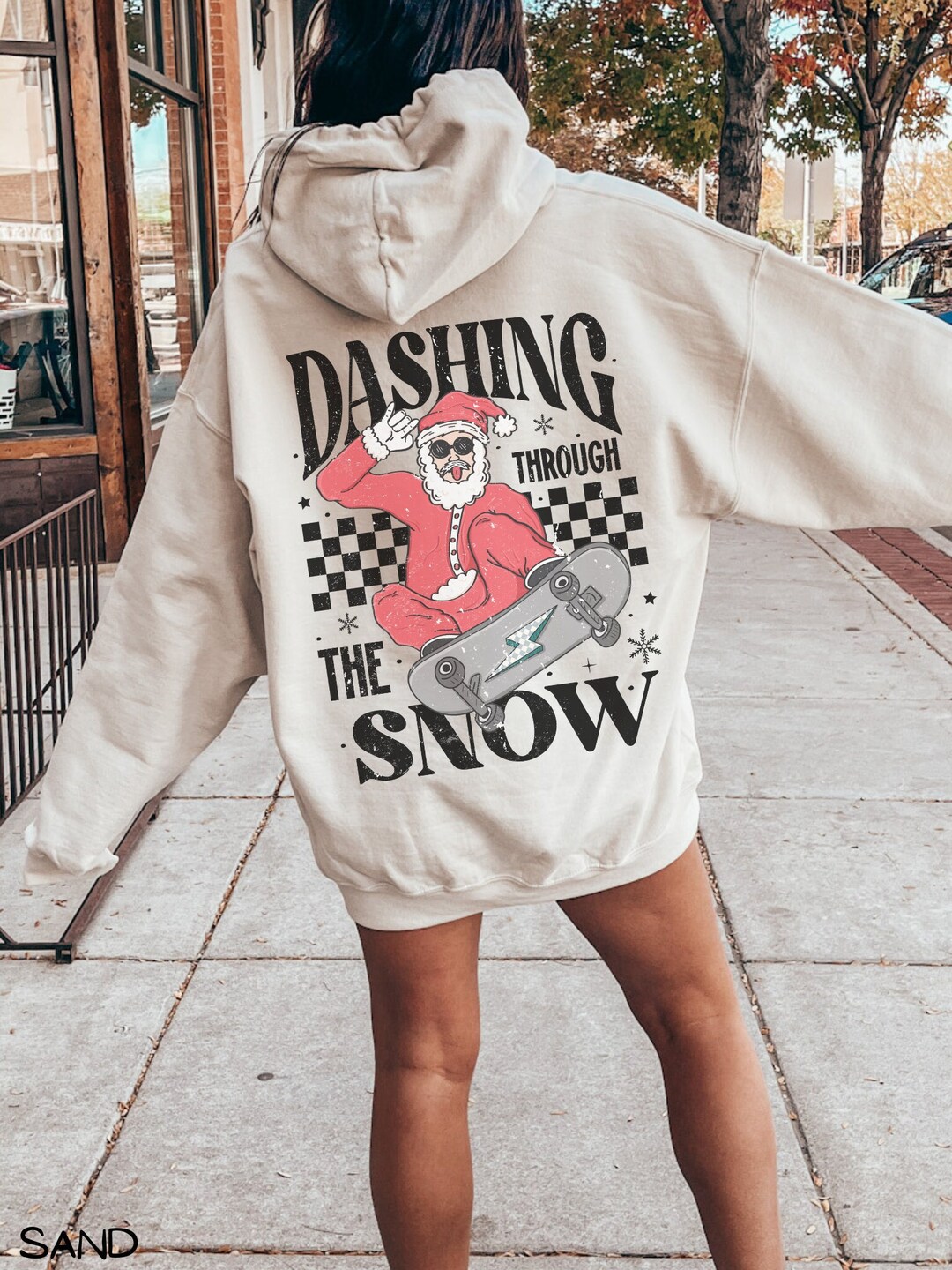 Dashing Through the Snow Hoodie, Funny Christmas Santa Tee, Snowboard