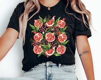 Pomegranate Fruits Shirt, Boho Middle East Shirt, Botanical Graphic Tee, Summer Travel T-shirt, Girls Trip Gift, Women Plant Shirt, Garden