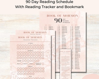 Book of Mormon 90-Day Reading Schedule, Reading Tracker, Bookmark, Handout, Printable Instant Download