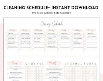 Editable Cleaning Schedule, Cleaning Checklist, Weekly, Monthly, Daily, House Cleaning Printable