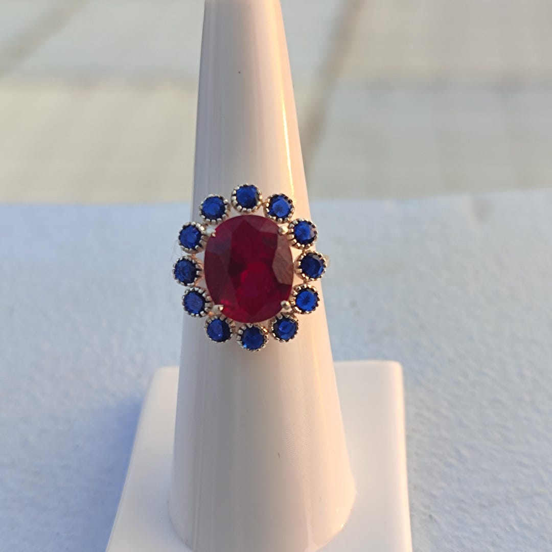Art Deco Ruby Red Ring Oval Cut Halo Ring Vintage Style Lab Created ...