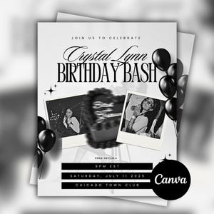 White Birthday Bash Flyer, Birthday Invitation , Digital Flyer, Birthday Girl, Birthday Dinner, Birthday Turn Up, Celebration Flyer
