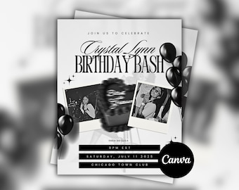 White Birthday Bash Flyer, Birthday Invitation , Digital Flyer, Birthday Girl, Birthday Dinner, Birthday Turn Up, Celebration Flyer