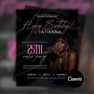 Pink & Black Birthday Flyer, Pisces Birthday Invitation, Digital Flyer, Birthday Girl, Birthday Dinner, Birthday Turn Up,Celebration Flyer