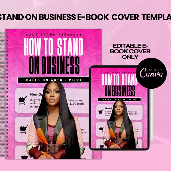 How to stand on business E-Book Cover Template,Pink D.I.Y Digital Book,Cash Flowing Clientele E-Book,Editable Digital Copy Cover,front cover