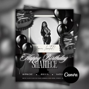 Black & White Birthday Flyer, Pisces Birthday Invitation, Digital Flyer, Birthday Girl, Birthday Dinner, Birthday Turn Up, Celebration Flyer