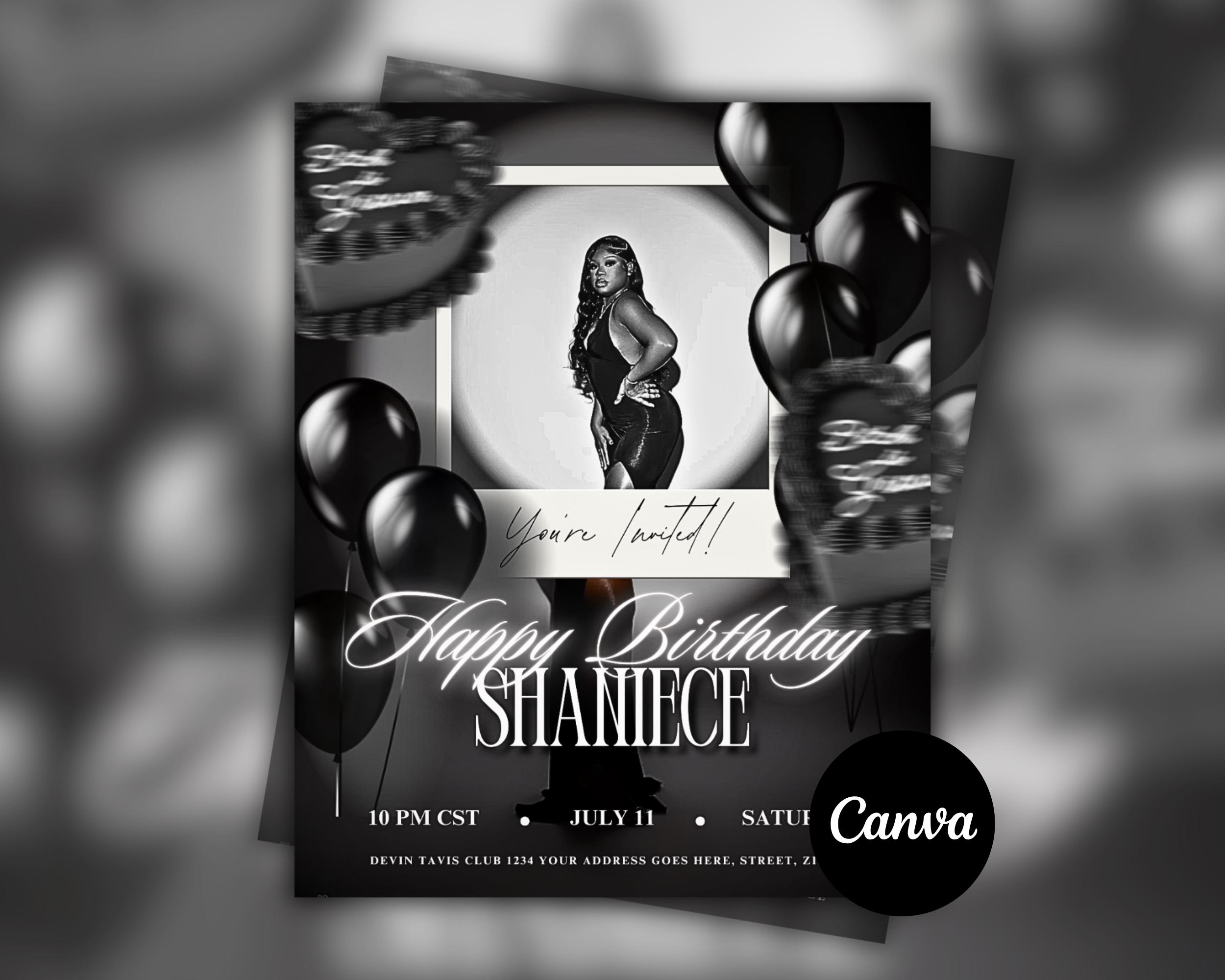 Black & White Birthday Flyer, Pisces Birthday Invitation, Digital Flyer, Birthday Girl, Birthday Dinner, Birthday Turn Up, Celebration Flyer