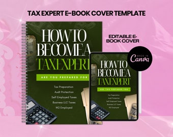 Editable E-Book Template,Become A tax Expert,Taxes Training Manual E-book Cover ONLY Template,Business Owner E-book Templates, E-book Canva