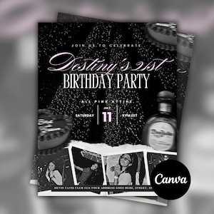 Black & White Birthday Flyer, Birthday Invitation , Digital Flyer, Birthday Girl, Birthday Dinner, Birthday Turn Up, Celebration Flyer