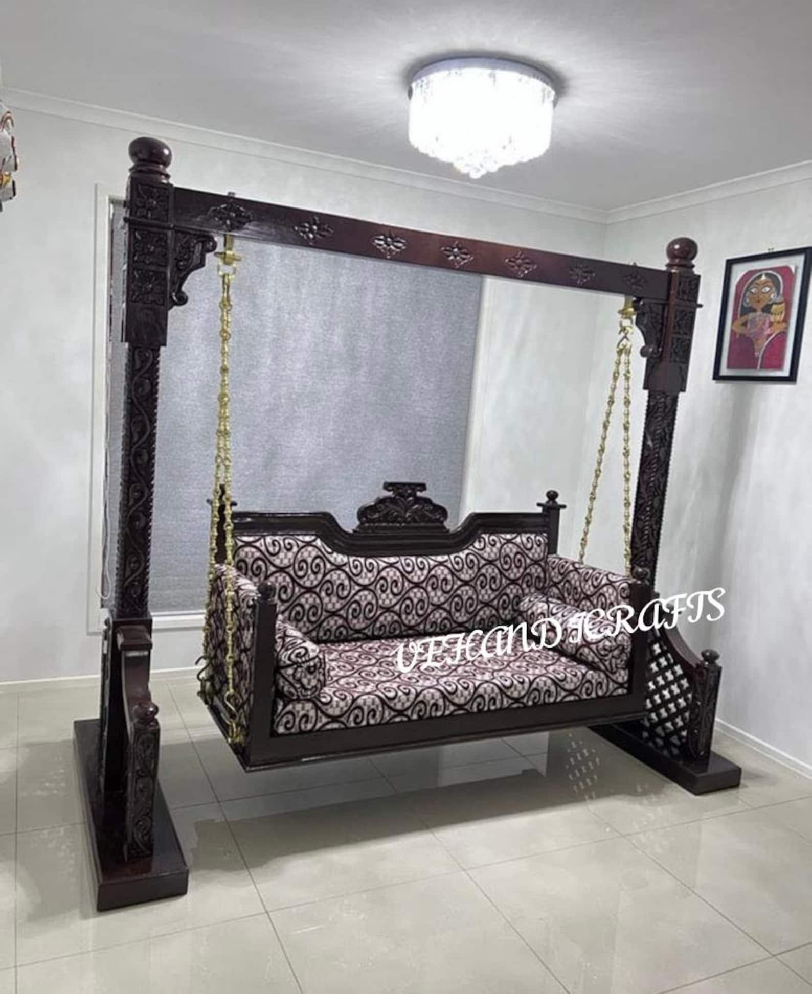 Handcrafted Solid Teak Wooden Swing/ Indian Fine Carved Swing/indoor