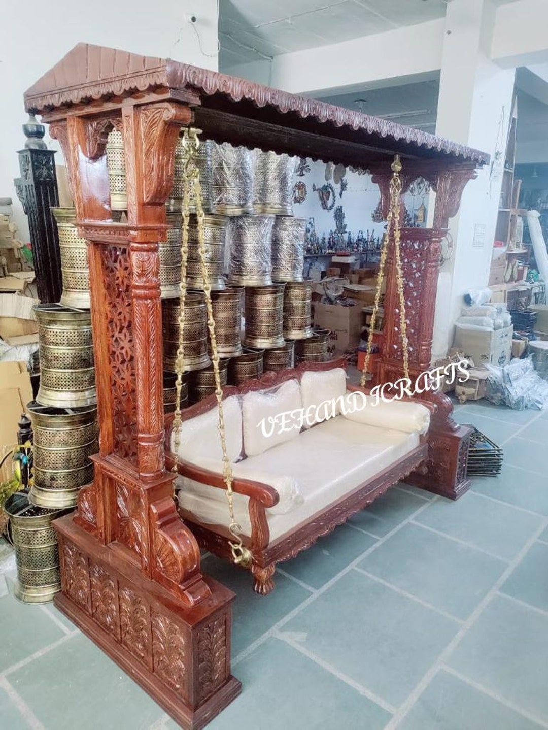 Handcrafted Solid Teak Wooden Swing/ Indian Fine Carved Swing/indoor