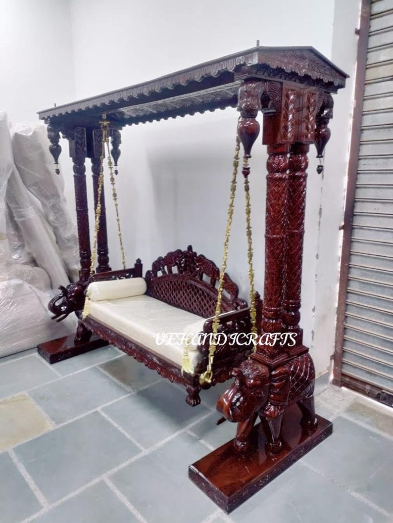 Handcrafted Solid Teak Wooden Swing/ Indian Fine Carved Swing/indoor