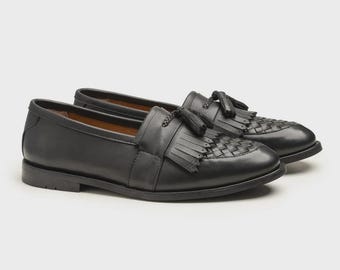 Handmade Black Leather Loafer Shoes, Men's Dress Up Formal Party Wear Shoes