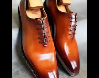 Men's Bespoke Genuine Leather Lace-up Oxford Shoes – Orange Tan Finish