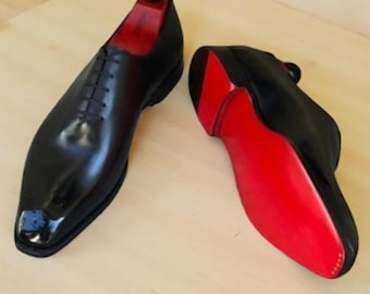 Christian Louboutin Men’s Black Calf Leather Red Sole Flats | Handmade Luxury Dress Shoes