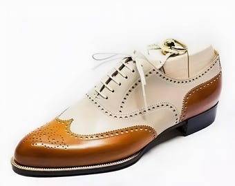 Handgefertigte Zweifarbige Leder Oxford Brogue Schuhe: Herren Kleid Schuhe