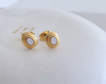Gold Stud Earrings w/t White/Emerald/Orange Enamel, Dainty gold studs Minimalist Simple Everyday Earrings, Gift For Mom, Bridesmaid's gift