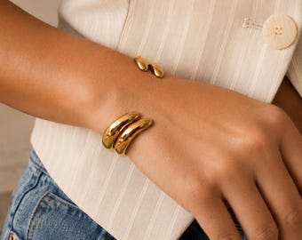 Gold Stainless Steel Cuff Bracelet, Open Bangle Bracelet