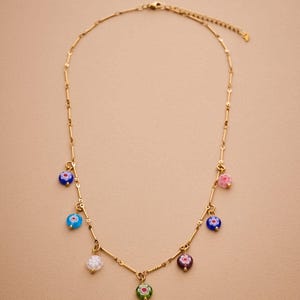 Millefiori Glas Kette, bunte Lampwork Perlen Gold Kette, Murano Glas Kette Sommer boho Schmuck zierlich handgefertigt Choker