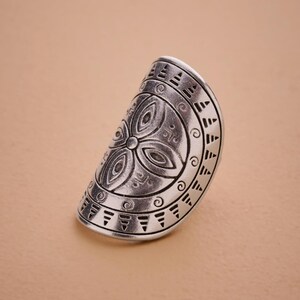 Langer Silber Ring mit Mandala Blume, Boho Ethno Tribal Ring