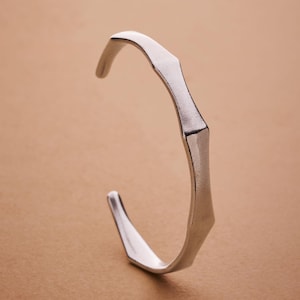 Silver bold angular shape, thick silver plated bracelet, stacking statement