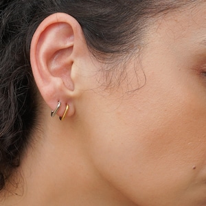 Square gold hoop earrings, small stainless steel huggies hoops, minimal geometric dainty modern tiny bohemian stacking earrings, gift 4 her