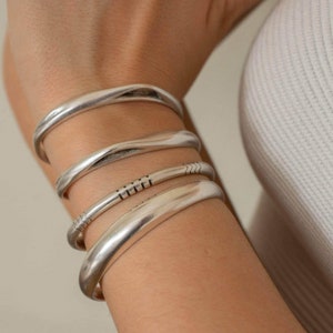 Silver bold cuff, silver organic cuff wt hole, silver plated stacking statement chunky boho  minimalist bracelet for stack cuff for women