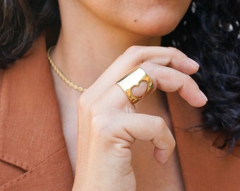 Anello ritagliato a cuore d'oro, anello big band boho con stencil a cuore lungo, anello delicato, anello d'amore minimalista, regalo di compleanno, anello boho hippie indie rock