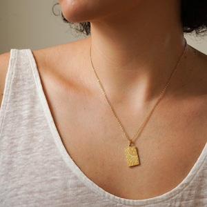 Gold rectangle sun / eye love moon pendant necklace, gold plated stainless steel, summer celestial dainty layering necklace stacking boho