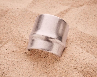 Silver wide band ring, bold chunky open geometric ring,