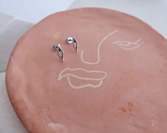 Silver Hammered Rhombus Stud Earrings, Geometric Dainty Jewelry