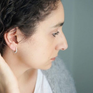 Classic silver open hoop earrings, 3/4 small huggies hoops, minimalist dainty modern tiny bohemian stacking hoop earrings, gift for her image 6