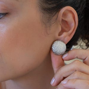 Silver domed disc earrings, silver button disc earrings round hammered disc stud earrings, silver plated disc earrings, big statement studs