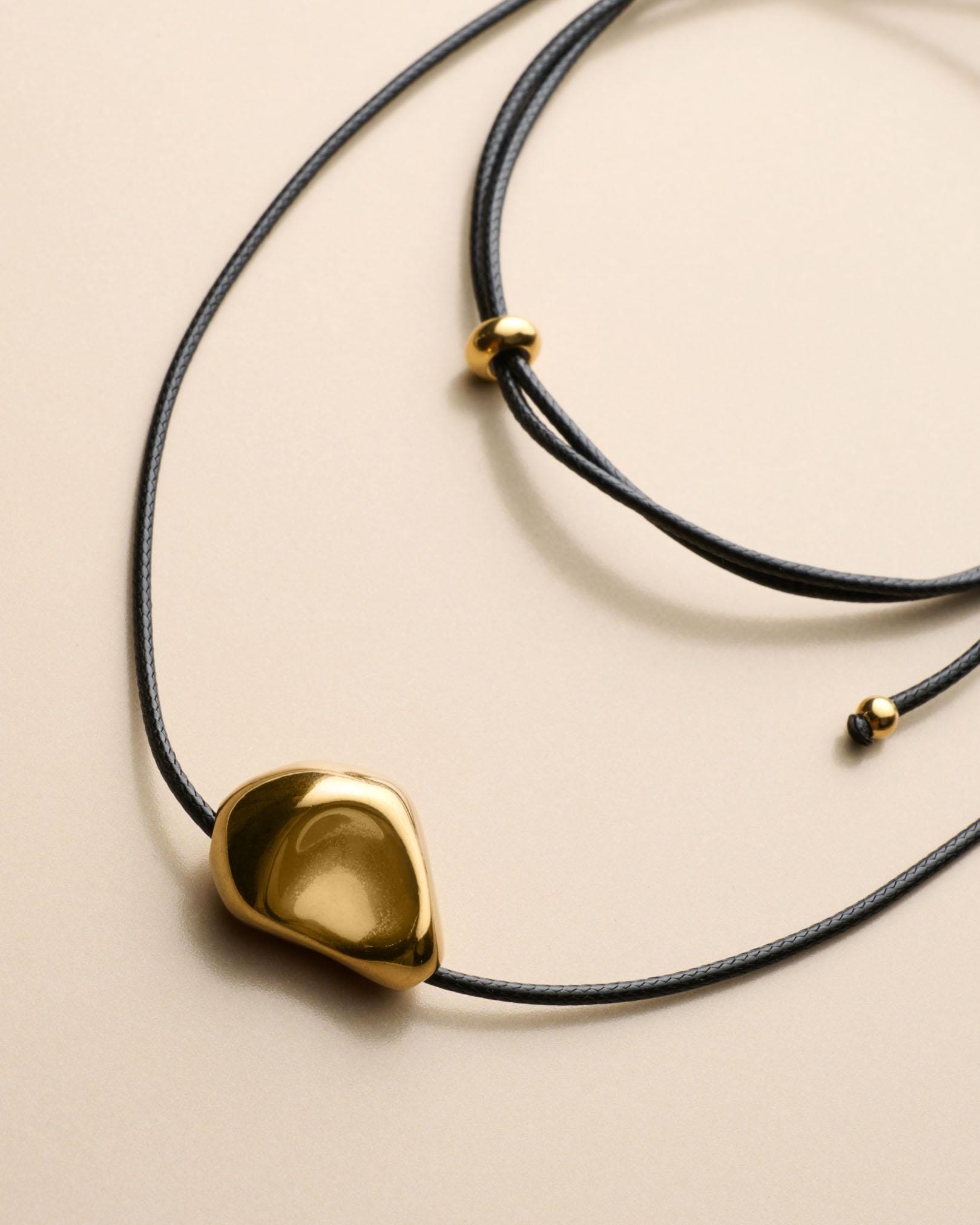 Gold Stainless Steel Irregular Bead Cord Necklace, Minimal Sculptural Statement Choker, Modern Jewelry