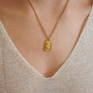 Gold rectangle sun rays / moon pendant necklace, 18k gold plated stainless steel, summer celestial dainty layering necklace stacking boho