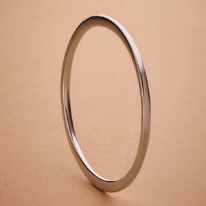 Silver thick flat oval bangle bracelet, bohemian bangle