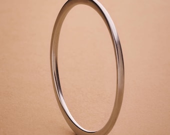Silver thick flat oval bangle bracelet, bohemian bangle