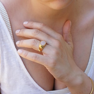 Gold white sea shell ring, mother of pearl stainless steel signet  summer ring
