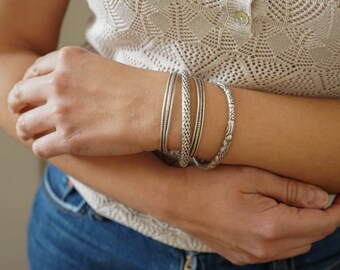 Boho silver triple strand braided cuff, twirl twisted rope cuff stacking bracelet, arm candy, indian inspired cuff bangle bracelet jewellery