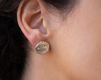 Sun moon stars large silver disc stud earrings
