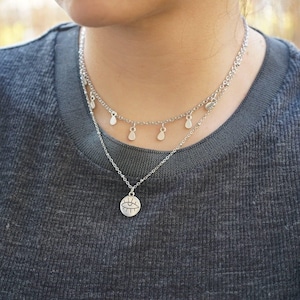 Silver evil eye protection sketch pendant necklace, layered stacking jewelry boho dainty hippie, best friend gift, tiny evil eye necklace