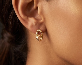 Gold Abstract Stud Earrings, Organic Shape Earrings, Small Sculptural Earrings, Modern Gold Earrings, Titanium Posts