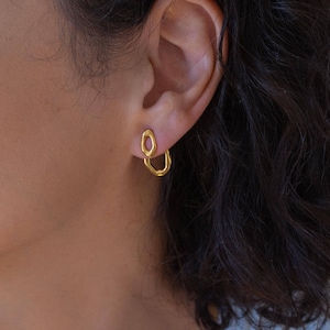 Gold organic ear jackets, simple oval stud earrings, organic oval earrings statement xmas gift for her organic chunky ear jacket gold plated