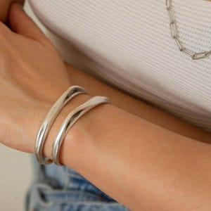 Silver bold cuff, silver organic cuff wt hole, silver plated stacking statement chunky boho  minimalist bracelet for stack cuff for women