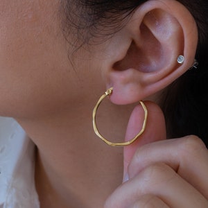 GOLD HAMMERED hoop earrings, large gold waterproof hoops, minimalist dainty geometric trend minimal bohemian hoop earrings, gift for her