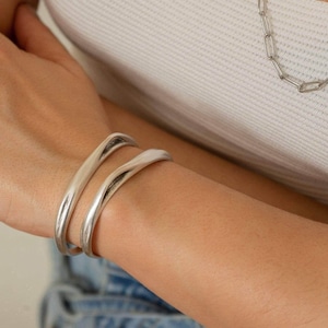 Silver bold cuff, silver organic cuff wt hole, silver plated stacking statement chunky boho  minimalist bracelet for stack cuff for women