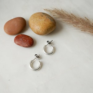Classic silver open hoop earrings, 3/4 small huggies hoops, minimalist dainty modern tiny bohemian stacking hoop earrings, gift for her image 9