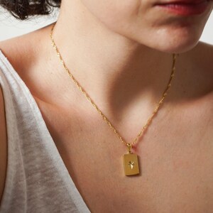 Gold rectangle sun pendant necklace, cz stardust necklace, 18k gold plated stainless steel, summer celestial dainty layering stacking boho
