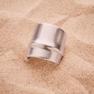 Silver wide band ring, chunky open ring, geometric statement silver ring, bold everyday jewelry,  big abstract modern adjustable silver ring